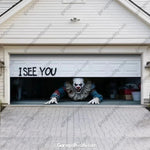 Halloween Garage Door Cover Crawling Clown Design Door Operable