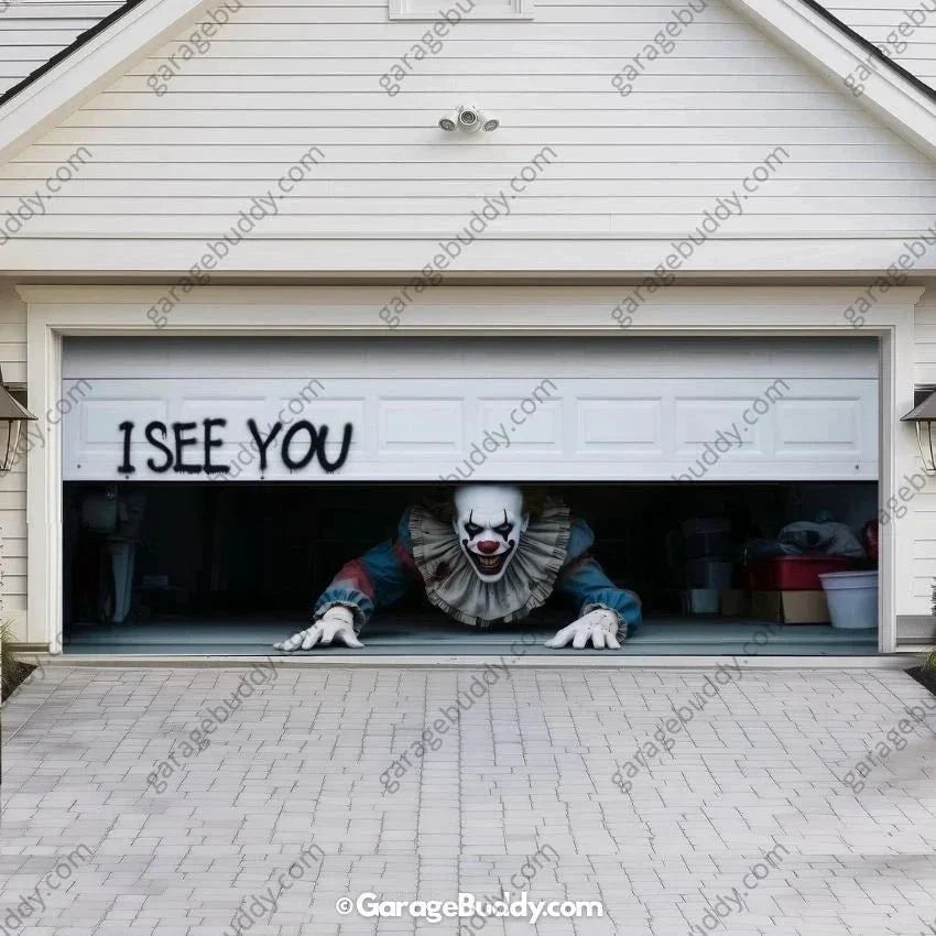 Halloween Garage Door Cover Crawling Clown Design Door Operable