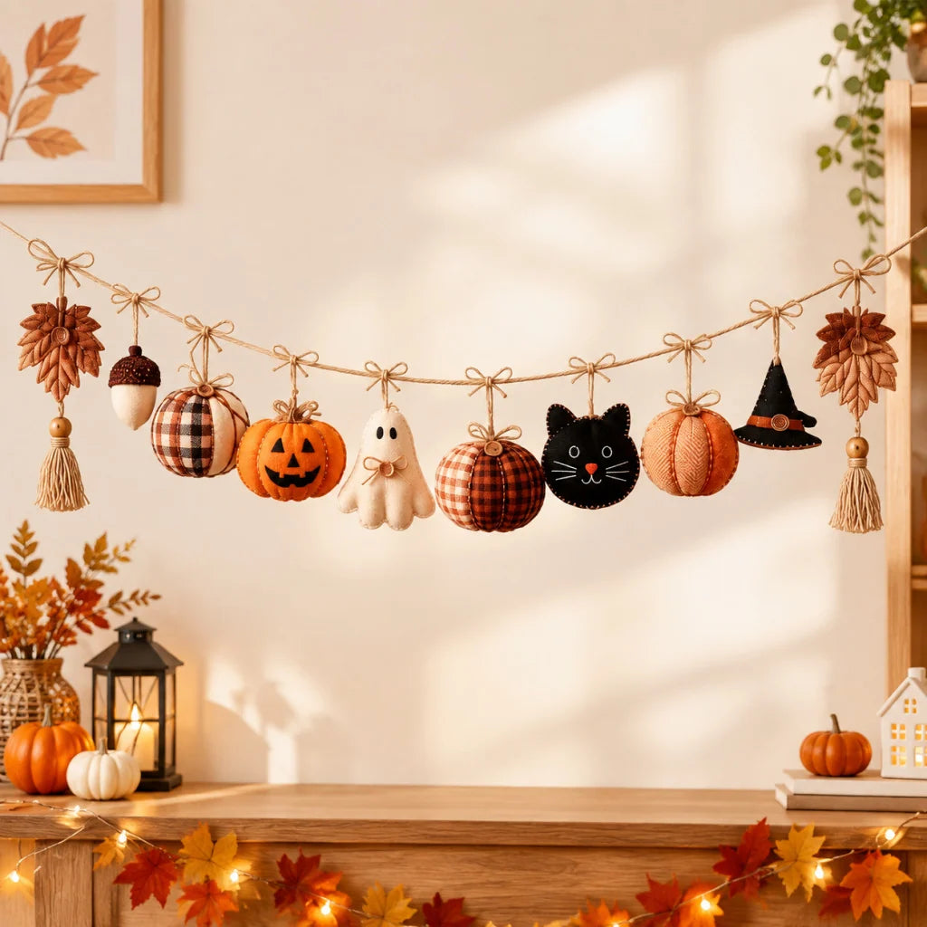 Halloween Garland Ghost Pumpkin & Cat Design Indoor Outdoor Decor