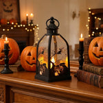 Halloween Lantern Metal & Glass Warm White LED Intricate Cutout Designs
