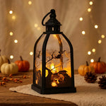 Halloween Lantern Metal & Glass Warm White LED Intricate Cutout Designs