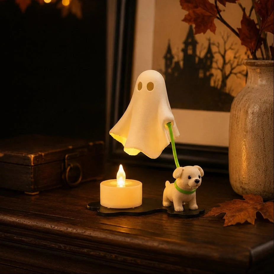 Halloween Ornament Ghost & Puppy Warm Light Tabletop Decor