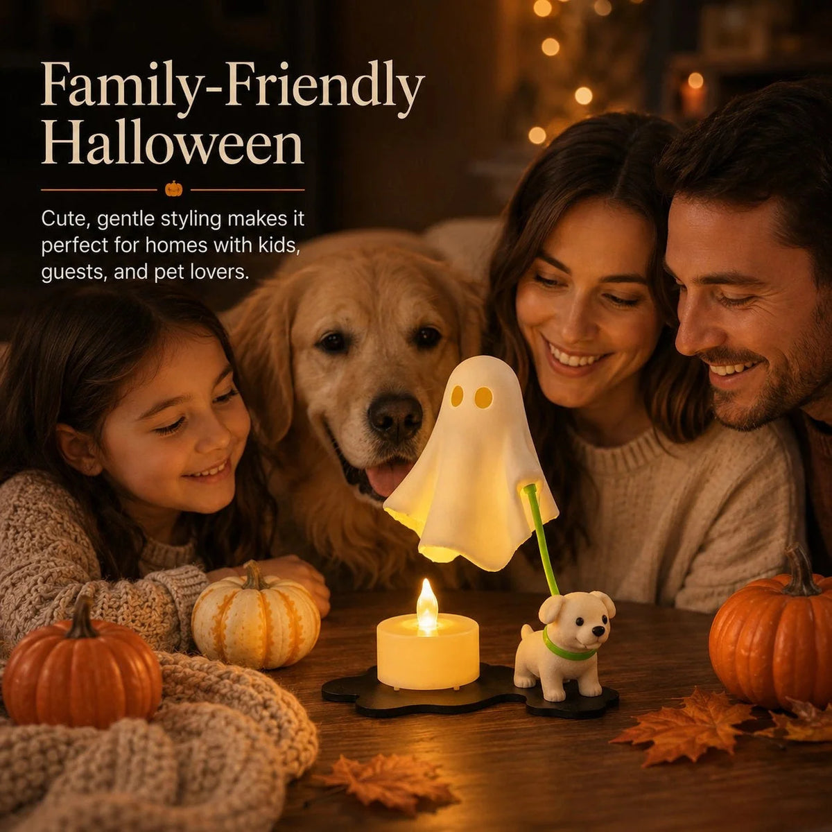 Halloween Ornament Ghost & Puppy Warm Light Tabletop Decor