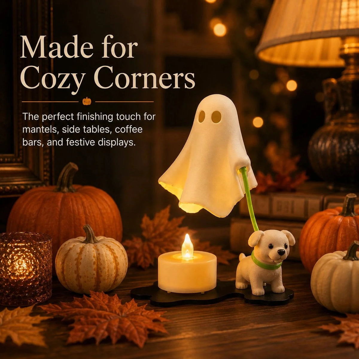 Halloween Ornament Ghost & Puppy Warm Light Tabletop Decor