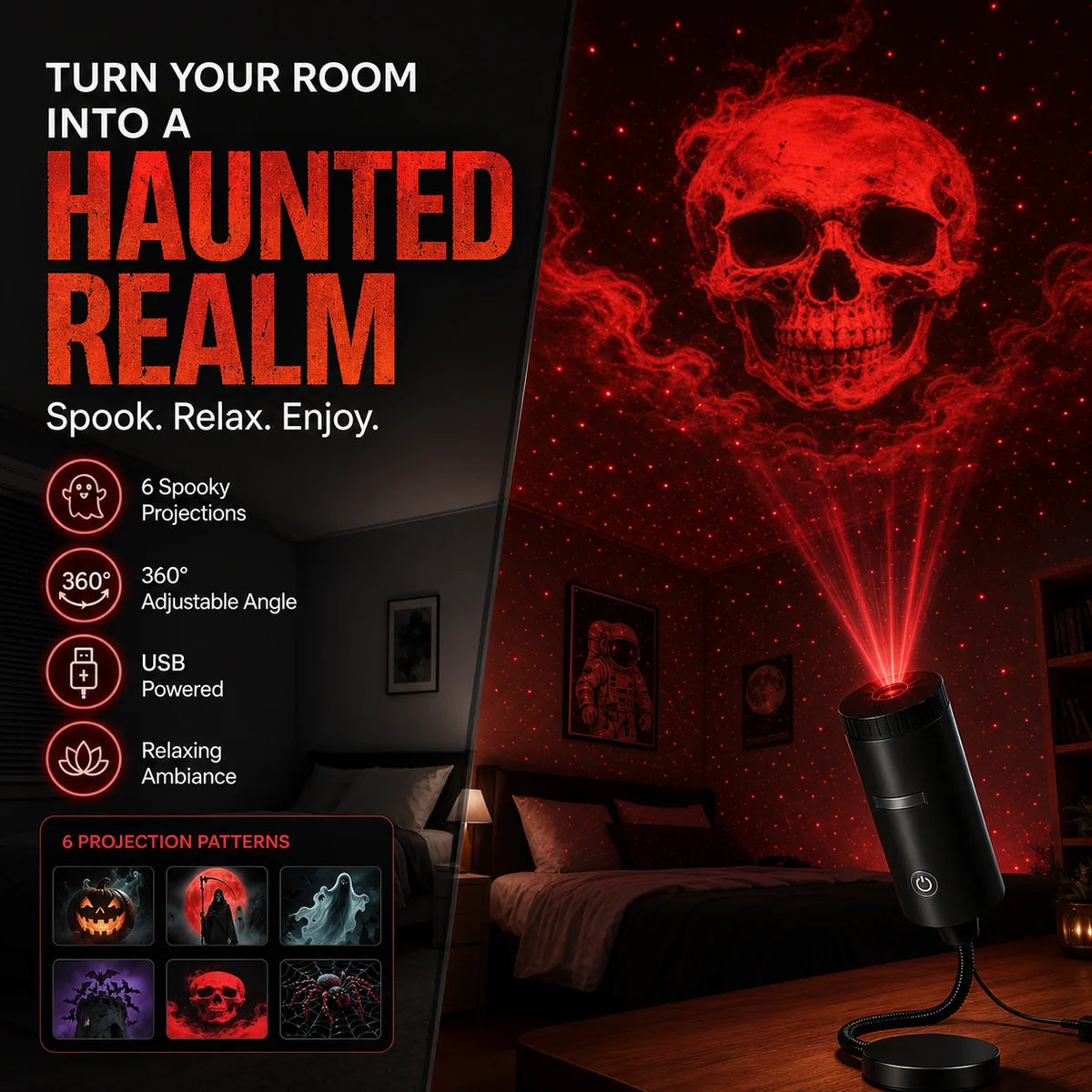 Halloween Projector Rotating USB Powered With 6 Scene Discs