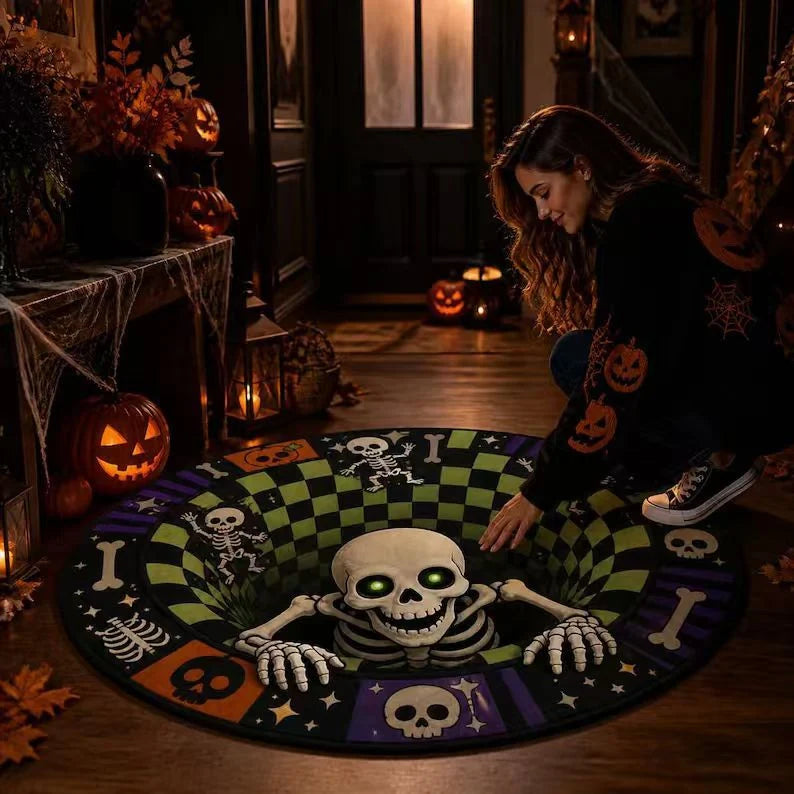 Halloween Rug 3D Pumpkin & Lantern Design Spot-Cleanable