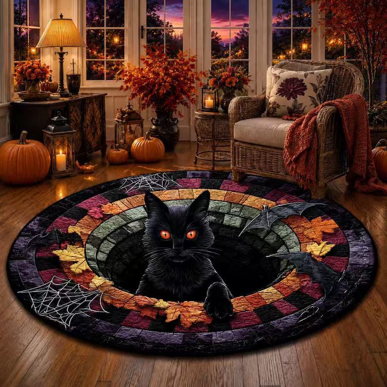 Halloween Rug 3D Pumpkin & Lantern Design Spot-Cleanable