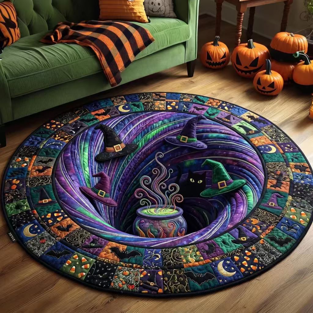 Halloween Rug 3D Pumpkin & Lantern Design Spot-Cleanable
