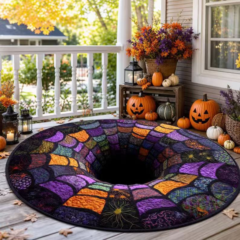 Halloween Rug 3D Pumpkin & Lantern Design Spot-Cleanable
