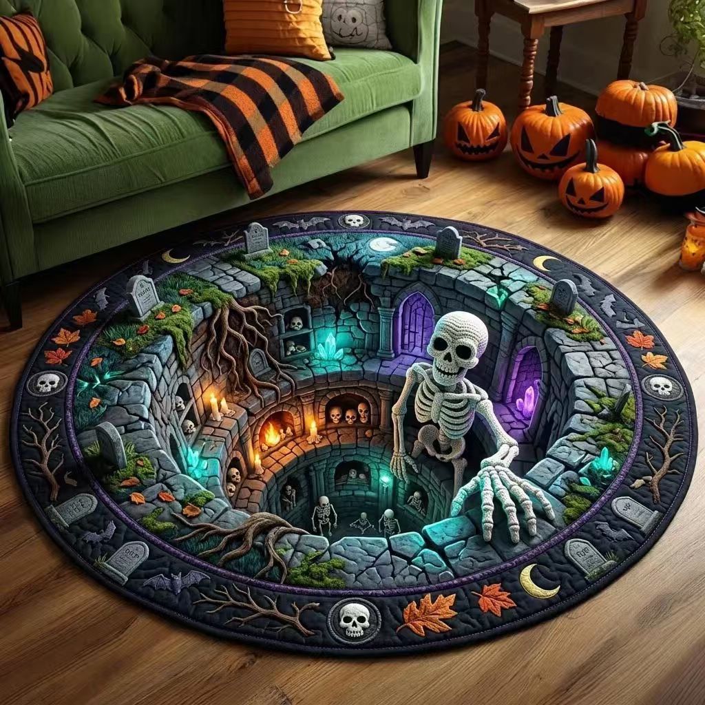 Halloween Rug 3D Pumpkin & Lantern Design Spot-Cleanable