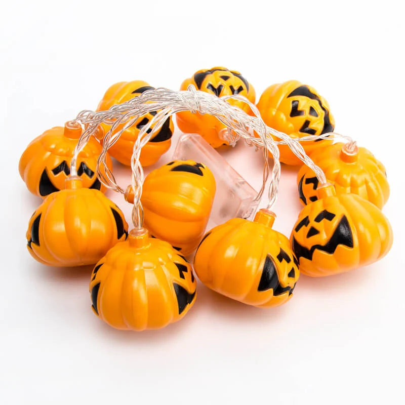 Halloween String Lights Carved Pumpkin LED Warm Yellow Glow