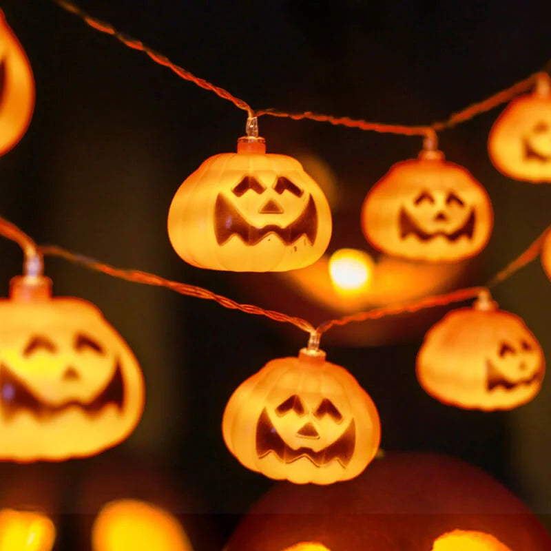 Halloween String Lights Carved Pumpkin LED Warm Yellow Glow