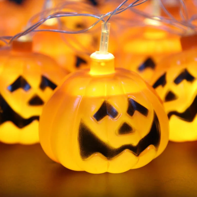 Halloween String Lights Carved Pumpkin LED Warm Yellow Glow