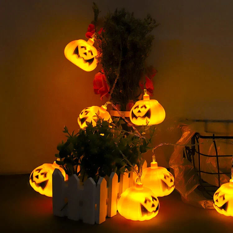 Halloween String Lights Carved Pumpkin LED Warm Yellow Glow