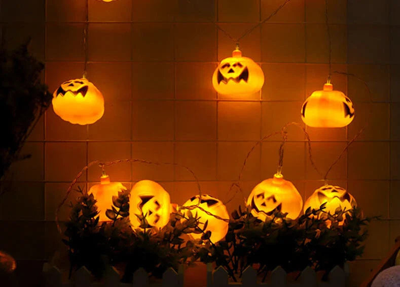 Halloween String Lights Carved Pumpkin LED Warm Yellow Glow