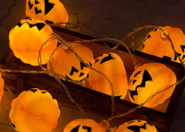 Halloween String Lights Carved Pumpkin LED Warm Yellow Glow