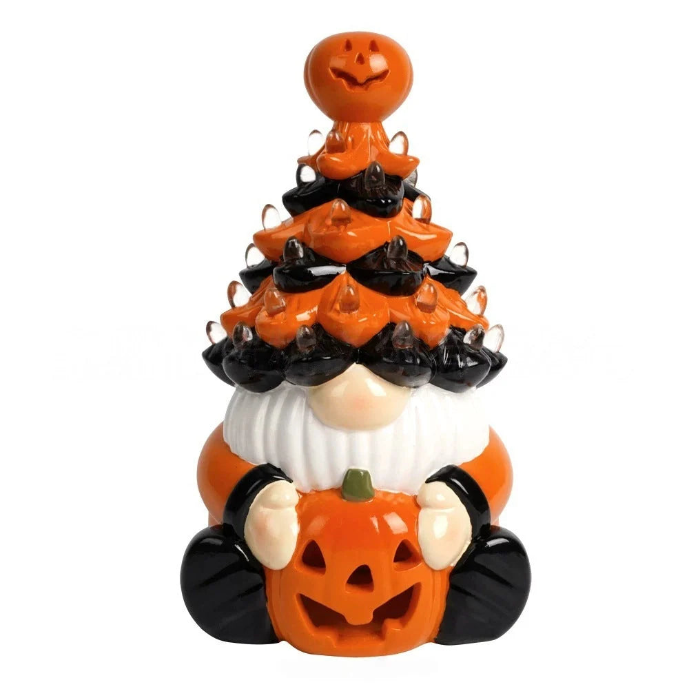 Halloween Tabletop Decor Lighted Pumpkin Gnome Tree