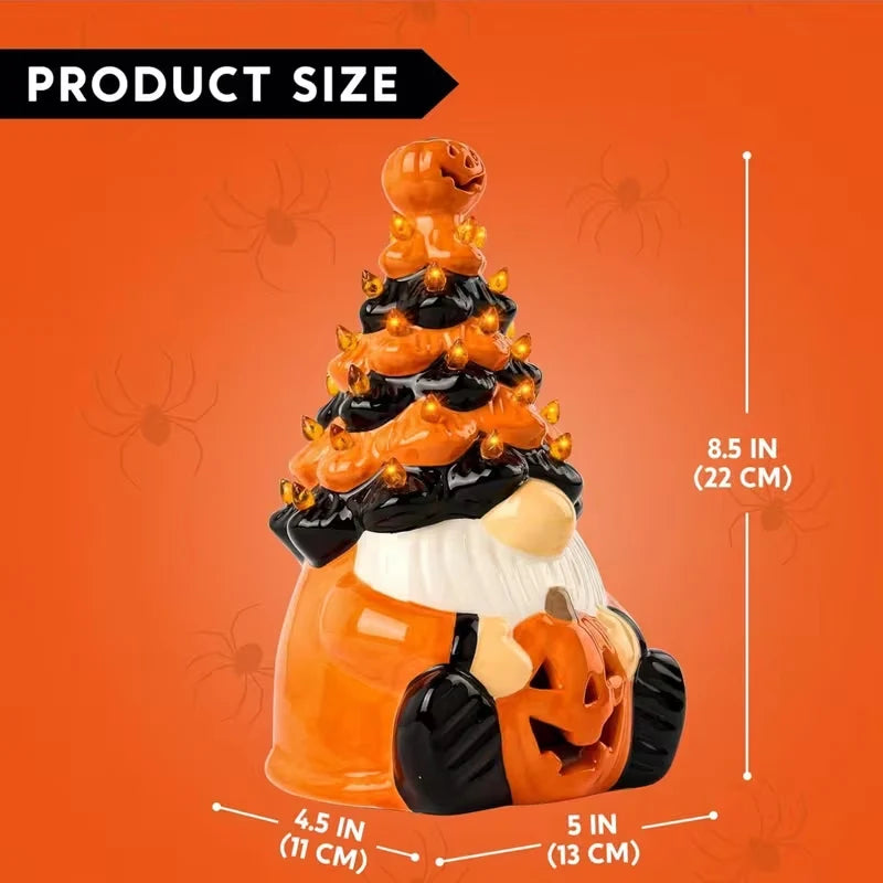 Halloween Tabletop Decor Lighted Pumpkin Gnome Tree