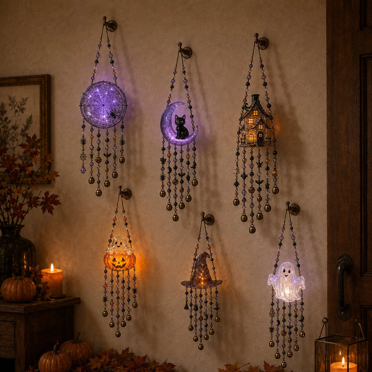 Halloween Wind Chime Light-Up Centerpiece Colorful Beaded Strands
