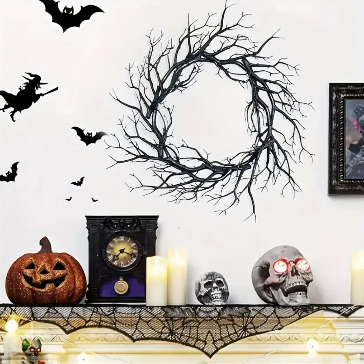 Halloween Wreath Natural-Look Artificial Branches Lightweight