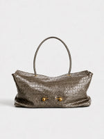 Handbag Crocodile-Embossed Spacious Interior Gold-Tone Hardware