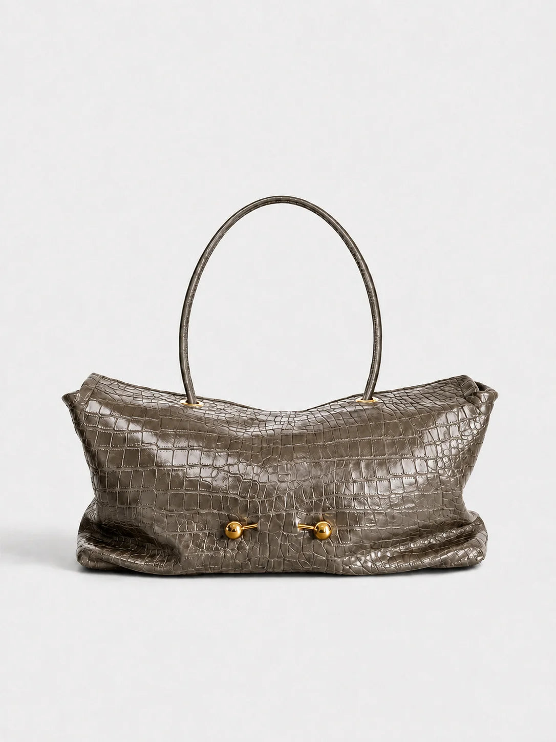 Handbag Crocodile-Embossed Spacious Interior Gold-Tone Hardware