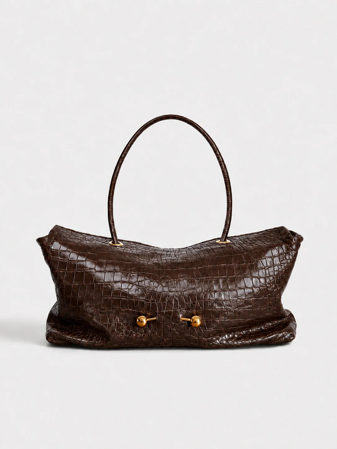 Handbag Crocodile-Embossed Spacious Interior Gold-Tone Hardware