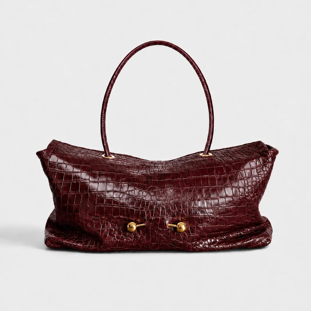 Handbag Crocodile-Embossed Spacious Interior Gold-Tone Hardware