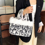 Handbag Faux Fur Leopard Print Spacious Interior