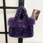 Handbag Faux Fur Leopard Print Spacious Interior