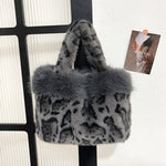 Handbag Faux Fur Leopard Print Spacious Interior