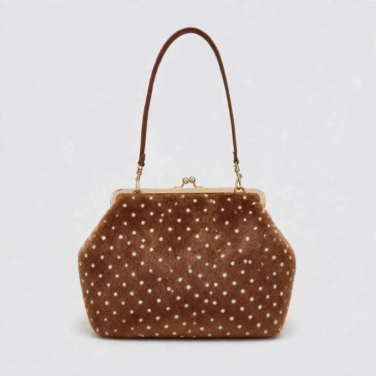 Handbag Faux Fur Polka Dot Structured Shoulder Strap