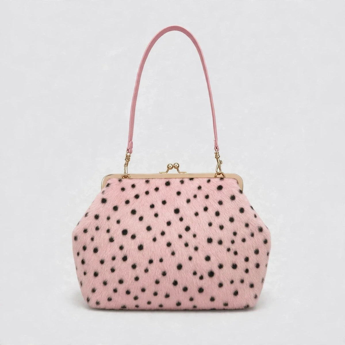 Handbag Faux Fur Polka Dot Structured Shoulder Strap