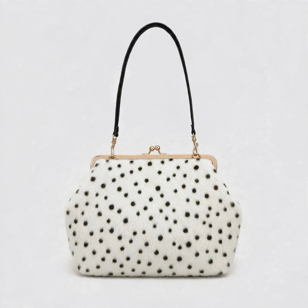 Handbag Faux Fur Polka Dot Structured Shoulder Strap