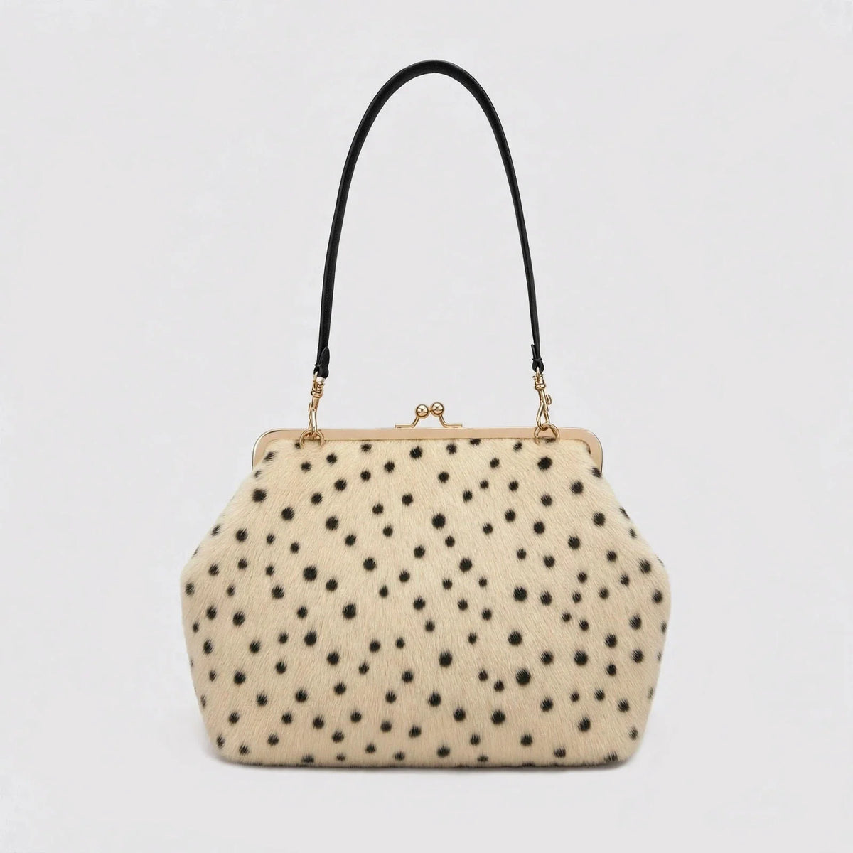 Handbag Faux Fur Polka Dot Structured Shoulder Strap
