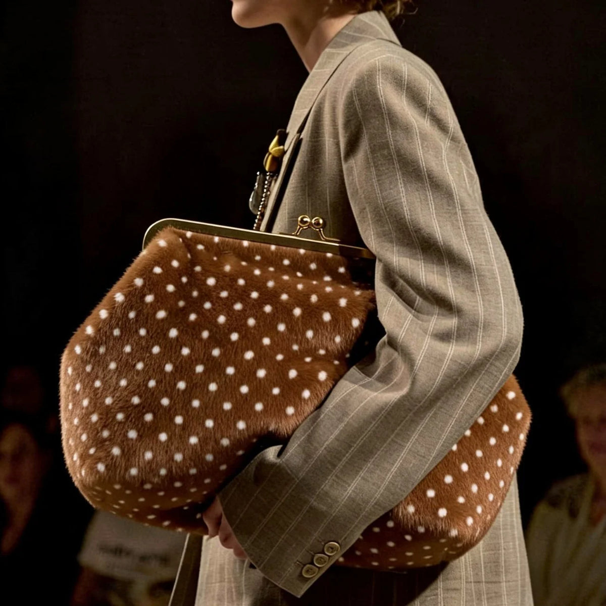 Handbag Faux Fur Polka Dot Structured Shoulder Strap