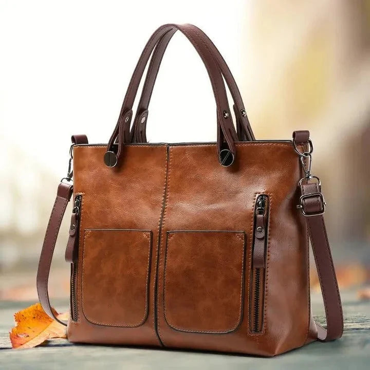 Handbag Full-Grain Leather Adjustable Strap Zipper Closure