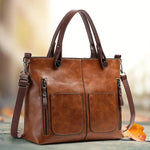 Handbag Leather Multiple Compartments Zippered Pockets