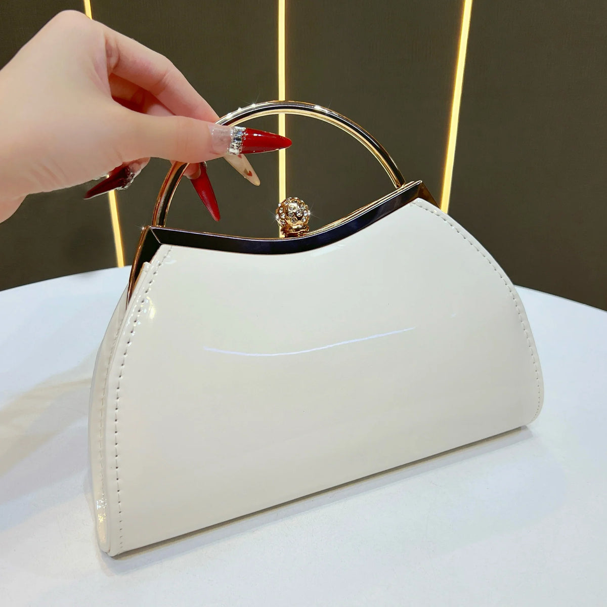 Handbag Patent Leather Vintage-Inspired Rounded Silhouette Gold-Tone Closure