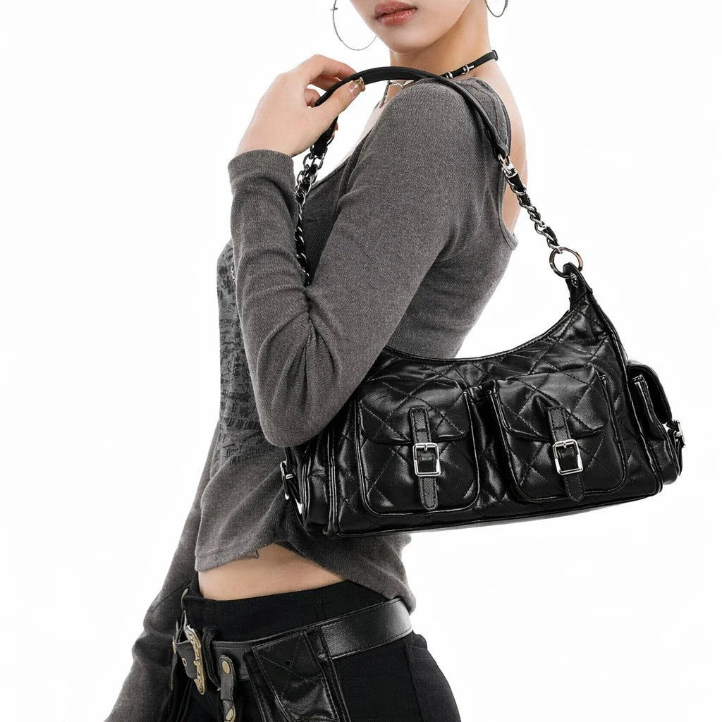 Handbag Quilted Multiple Pockets Adjustable Chain Strap