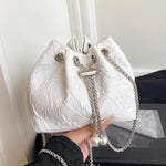 Handbag Satin Drawstring Closure Pearl & Chain Details
