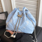 Handbag Satin Drawstring Closure Pearl & Chain Details
