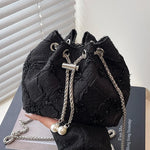 Handbag Satin Drawstring Closure Pearl & Chain Details