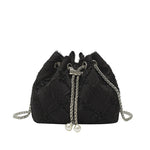 Handbag Satin Drawstring Closure Pearl & Chain Details