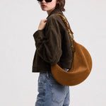 Handbag Soft Suede Curved Design Adjustable Strap Zippered Pocket