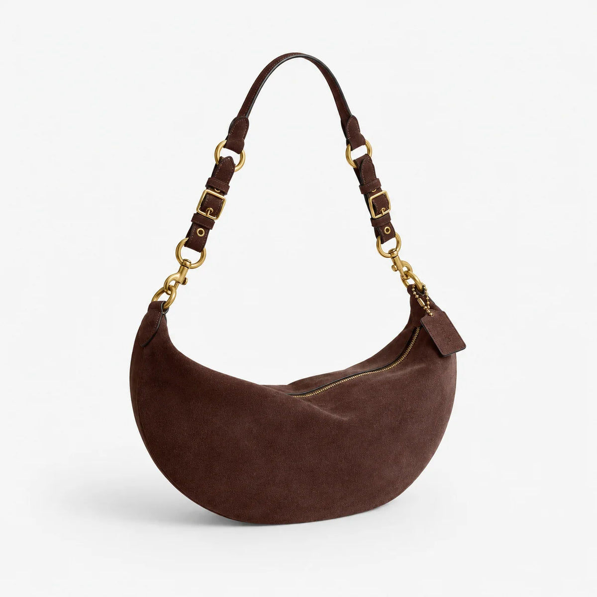 Handbag Soft Suede Curved Design Adjustable Strap Zippered Pocket