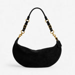 Handbag Soft Suede Curved Design Adjustable Strap Zippered Pocket