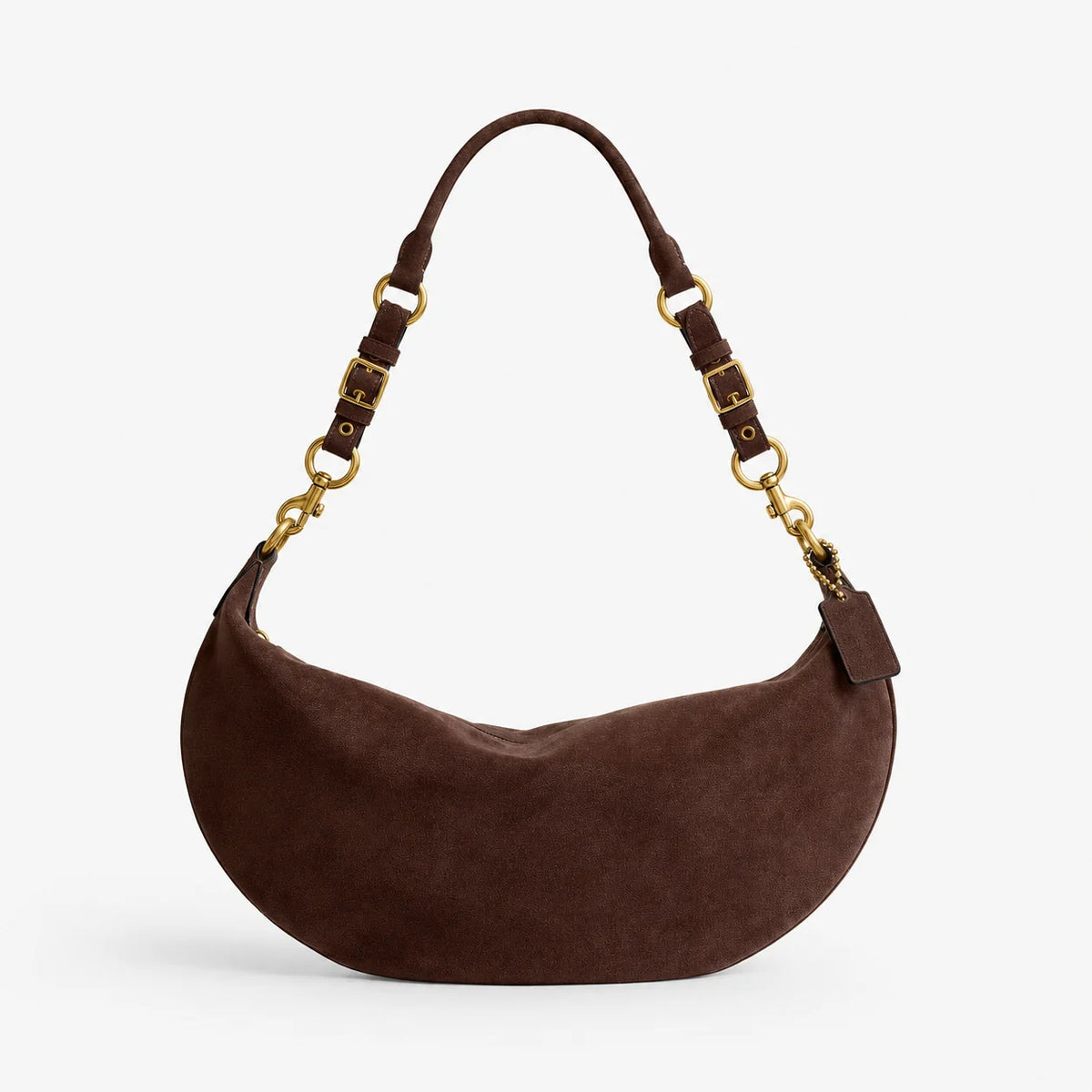 Handbag Soft Suede Curved Design Adjustable Strap Zippered Pocket