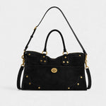 Handbag Suede Brass Accents Adjustable Shoulder Strap