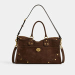 Handbag Suede Brass Accents Adjustable Shoulder Strap